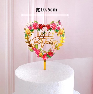Décoration de gâteau en acrylique doré, 24 pièces, motifs <span class=keywords><strong>fleurs</strong></span>, <span class=keywords><strong>joyeux</strong></span> <span class=keywords><strong>anniversaire</strong></span>, pour fête d'<span class=keywords><strong>anniversaire</strong></span>, fournitures de desserts - Product Image 4