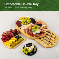 Planches de charcuterie pliables Planche à fromage et couteau en bambou Ensemble de planche à fromage en bois d'acacia et ardoise avec couteaux de couverture