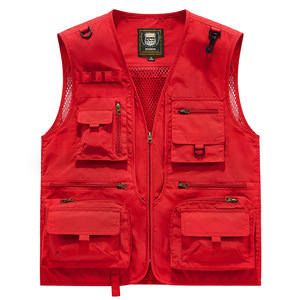 Chaleco de trabajo multibolsillos, chaleco utilitario de malla roja transpirable para fotografía, restaurante, camarero, camarera, SMLXL2XL3XL4XL5XL6XL - Product Image 1