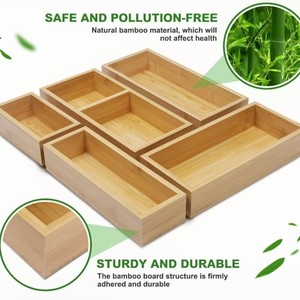 Bamboo Desktop <b>Storage</b> <b>Box</b> Set 4.5x9.8 4.7x10.5 3.5x5.7 4.5x10.5 3.5x9.2 Inch Rectangular Organizer Eco-Friendly Tidy <b>Drawer</b> - Product Image 5