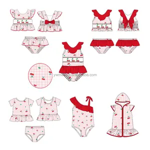 Children Smocking Clothes Toddler Baby Girls Two-piece Swimwear Boutique Strawberry Kids Swimsuit Beachwear