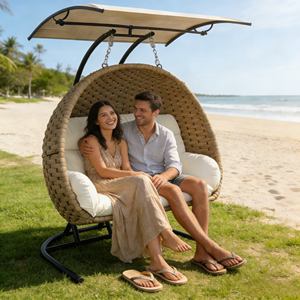 Fauteuil <span class=keywords><strong>suspendu</strong></span> en forme de <span class=keywords><strong>cocon</strong></span> pour 2 personnes, en corde polyester résistante aux UV, large tressage, pour extérieur, avec pare-soleil - Product Image 6