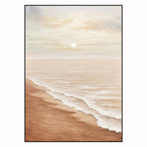 Peinture à l'huile artisanale, paysage marin, coucher de soleil, plage, encadrée, décoration minimaliste moderne pour salon, œuvre d'art - Product Image 4