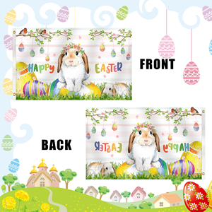 Bannière à thème de Pâques 90*150cm avec lapins ludiques et oeufs colorés entrelacés, une décoration incontournable pour les célébrations - Product Image 3