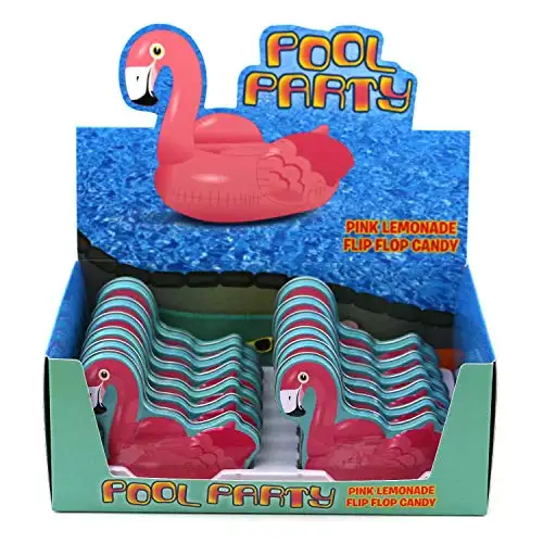 ฟลามิงโกปาร์ตี้ริมสระน้ำดีบุกลูกอมสีชมพู Flip Flop รูปลูกอม-12กล่องแสดงการนับ