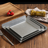 Plateau rectangulaire rétro en acier inoxydable pour café, rangement, barbecue, plat à fondue et vaisselle de barbecue
