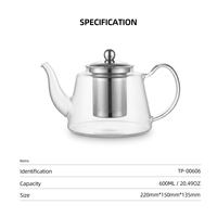 Théière en verre avec couvercle, infuseur en acier inoxydable, 600 ml / 20,49 oz, théière transparente en borosilicate pour thé fleuri, cadeau familial