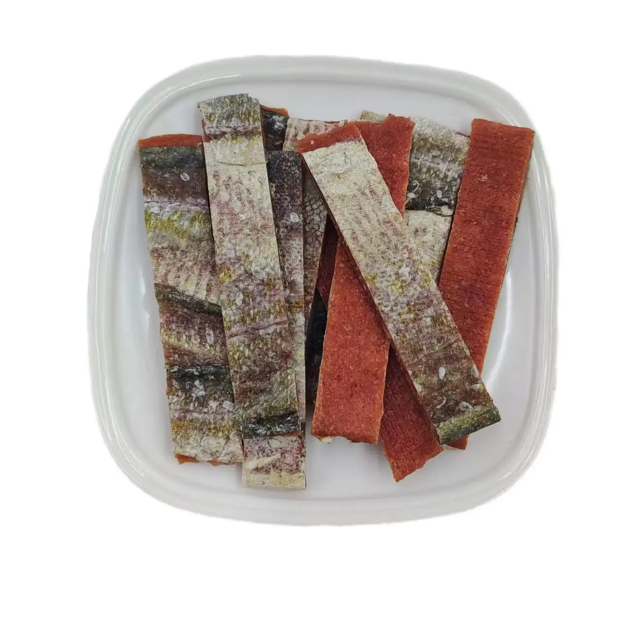 Wholesale high protein pure natural fish skin salmon fillet pet dry food snacks salmon slices with skin for cats and dogs