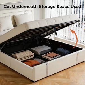 Cadre de lit Queen avec lumières LED réglables, tête de lit en similicuir rembourrée, lit plateforme moderne et moelleux avec rangement pour appartement - Product Image 4