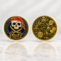 Pièce de monnaie Pirate Crossbones 2026 plaquée or en fer, design unique avec boîtier de présentation en acrylique