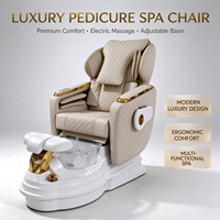 Fauteuil de massage de luxe moderne pour pédicure, beige, électrique, inclinable, avec bassin à pieds en cristal, pour salon de beauté et manucure en métal