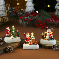 Nouvelles décorations de Noël transfrontalières : Mini maison en résine, Ornement de bureau lumineux Père Noël, Cadeau de Noël