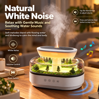 Diffuseur d'huiles essentielles LED 7 couleurs avec effet pluie, humidificateur d'air intelligent à brume froide, bruit blanc et micro-paysage végétal en forme de goutte de pluie