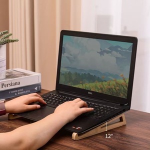Solid Wood Laptop <b>Stand</b> <b>Tablet</b> Riser Desktop Organizer <b>For</b> Computer Cooling Storage Walnut Color Simplified Design - Product Image 2