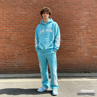 Ensemble de survêtement homme personnalisé surdimensionné avec fermeture éclair, en molleton bouclette, imprimé sérigraphié, pantalon de survêtement à épaules tombantes et sweat à capuche, vente en gros