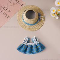 Ensemble de 2 pièces pour poupée : Robe en jean et dentelle, chapeau de paille avec nœud pour poupée en coton et peluche, accessoires de déguisement, vente en gros