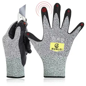 Touchscreen Sandy Nitrile Coated Cut Resistant Level 5 Protection Safety Work Kitchen Firm Grip Anti Cuts Gloves