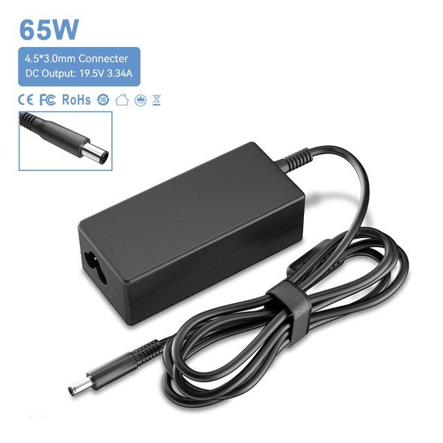 65W GaN Laptop Charger 19.5V 3.34A DC 4.5*3.0mm AC Power Adapter Replacement Power Supply for Dell