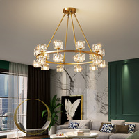Lustres LED en cristal doré de luxe postmoderne, hauteur réglable, taille moyenne, température de couleur variable 2700-6000K, pour salon