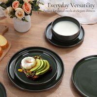 EKA 2026 Nouveau design en stock, service de table rond complet de 16 pièces en grès noir mat, assiettes en céramique avec tasses