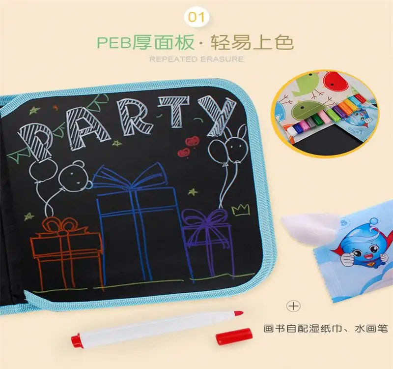 ילדים נייד גיר ציור לוח מחיק ציור ציור שרבוט כרית צעצוע עם צבעוני עט לילדים גיר לוח ציור