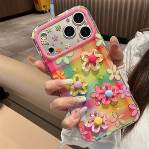 เคสโทรศัพท์ลายสก็อตสีสันฤดูใบไม้ผลิฤดูร้อน ลายดอกไม้ 3 มิติ แบบสองชั้น สำหรับ iPhone17Promax 16 15 14 ผู้หญิง - Product Image 2