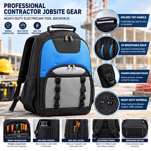 Sac à dos professionnel pour électricien, robuste, avec poignée supérieure moulée et dos respirant 3D, idéal pour les chantiers - Product Image 1