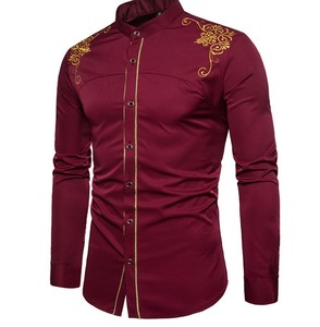 <strong>High</strong> Quality New Fashion Men Court Embroider Long Sleeve Button <strong>Mandarin</strong> <strong>Collar</strong> Spring Gentleman Formal Blouse Tops Casual <strong>Shirt</strong> - Product Image 4