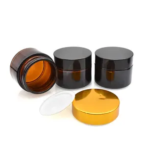 custom logo brown amber body scrub 5g 10g 15g 20g 30g 50g 100g cosmetic glass cream jar with golden lid