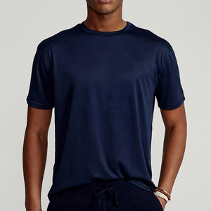 Camiseta de Manga Corta para Hombre, Cuello Redondo, Color Azul Marino, 100% Algodón, Corte Regular, Informal, Transpirable, Tejido de Punto, Color Sólido, OEM - Product Image 1