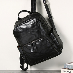 Genuine Leather <b>Backpack</b> <b>Large</b> Capacity Solid Color Business Travel Men's <b>Backpack</b> Breathable Interior Zipper Pocket - Product Image 3