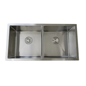 Fatta a mano di prima qualità in acciaio inox doppia ciotola <span class=keywords><strong>lavello</strong></span> da cucina mercato del Medio Oriente due fori senza rubinetto - Product Image 1