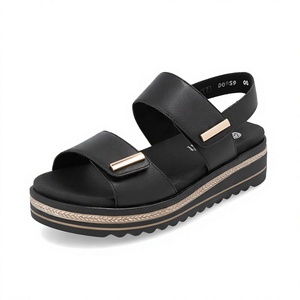 Sandalias de cuña de cuero genuino negro con plataforma, sin cordones, punta abierta y correa con hebilla, tipo mule, para fiesta de verano - Product Image 4