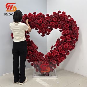 ซุ้มดอกไม้ประดิษฐ์สีแดงดอกกุหลาบดอกกุหลาบโค้งทำจากผ้าไหมสำหรับงานแต่งงานรูปทรงหัวใจเรียบตกแต่งแถวดอกไม้ - Product Image 1