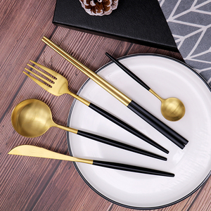 Español cubiertos negro con oro cubertería de acero inoxidable para la casa y el <span class=keywords><strong>restaurante</strong></span> - Product Image 5