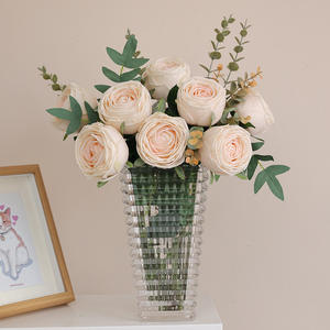 Composition de fleurs artificielles en soie rose, roses hydratantes, grande taille, toucher moderne, couvre-table, Noël, mariage - Product Image 3
