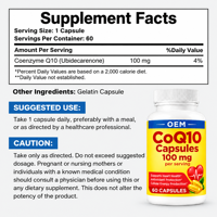 Capsules de Coenzyme Q10 Ubiquinol 100mg, Marque Privée OEM, 60 Capsules pour Adultes, Améliore l'Immunité