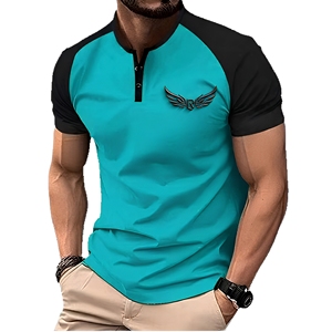 Men's Embroidered Raglan Sleeve <b>Shirt</b> Solid Color Breathable Slim Fit Casual Teal Black Short Sleeve Knitted <b>Polyester</b> <b>T</b>-<b>Shirt</b> - Product Image 1