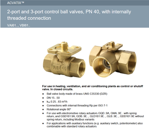 Válvula de Control de Temperatura VBI61.40, Válvula de Bola Motorizada de Latón de 3 Vías con Flujo Proporcional, para HVAC - Product Image 5