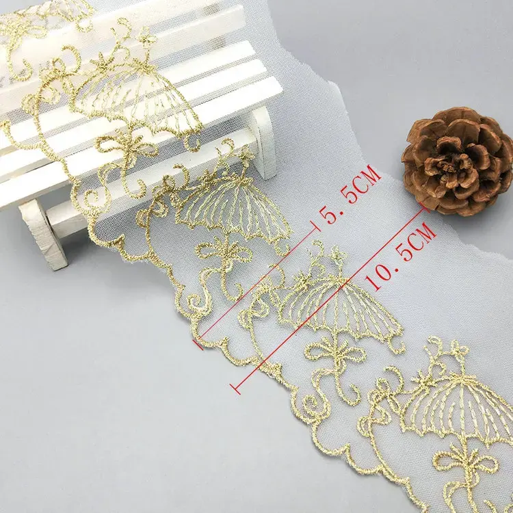 Wholesale 3-color lace umbrella embroidery design border mesh lace trimming fabric for headwear wedding dress WS41