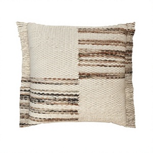 Housse de coussin rectangulaire bohème à rayures en lin et coton, fermeture à rabat, lavable, décorative - Product Image 1