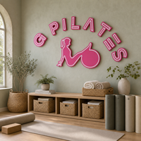 Letrero Luminoso de Neón 3D de Acero Inoxidable con Cuerpo Metálico Rosa para Estudio de Yoga, Centro de Bienestar, Recepción y Decoración de Paredes Interiores