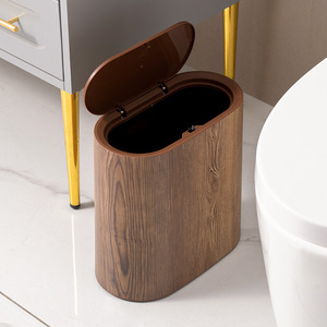 Poubelle en PP à motif bois; Poubelle d'intérieur pour salle de bain/salon; Couvercle pour espaces étroits; Grande poubelle à pression - Product Image 3