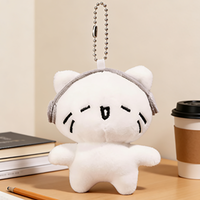 Porte-clés en peluche chat de dessin animé mignon et apaisant avec écouteurs, personnalisable, vente en gros, mini cadeaux pour enfants, fabricant