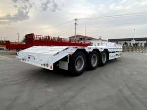 Semirremolque de plataforma baja económica de 3 o 4 ejes, 60, 100, 120 toneladas, de acero, con plataforma abatible y cama baja - Product Image 4