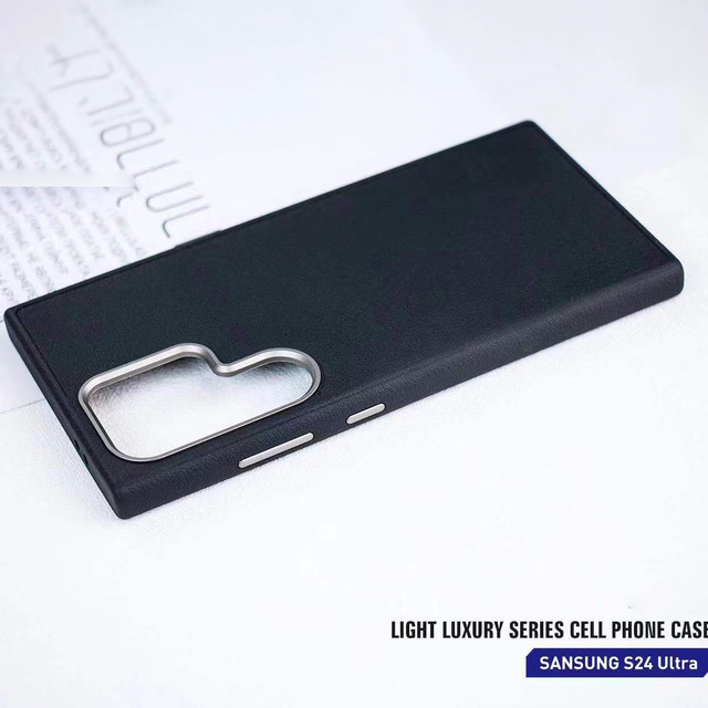 FACE PU Leather Shockproof Protection Hard Back Pure Color Thin Slim Mobile Phone Cases for S24 Ultra