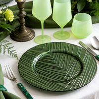 Assiettes de présentation rouges Lanques en verre avec bord doré, rondes, décoratives, pour la mise en table de dîner, 13 pouces, en gros