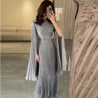 Nouvelle Robe Longue Plissée Grise 2026 à Manches Cape, Taille Haute, pour Soirée Formelle et Cérémonie pour Femme