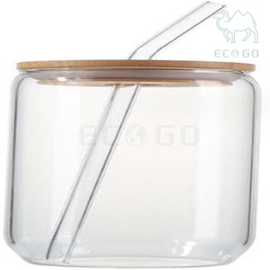 Custom Seal Luxury Bamboo Lid Drinking Hot Cold Water Juice Glass Container Water Bottles with Straws - Product Image 6