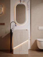 Vente en gros usine à prix compétitif : Lavabo sur pied en pierre frittée polie, forme ovale, blanc, aspect marbre, disponible en différentes tailles